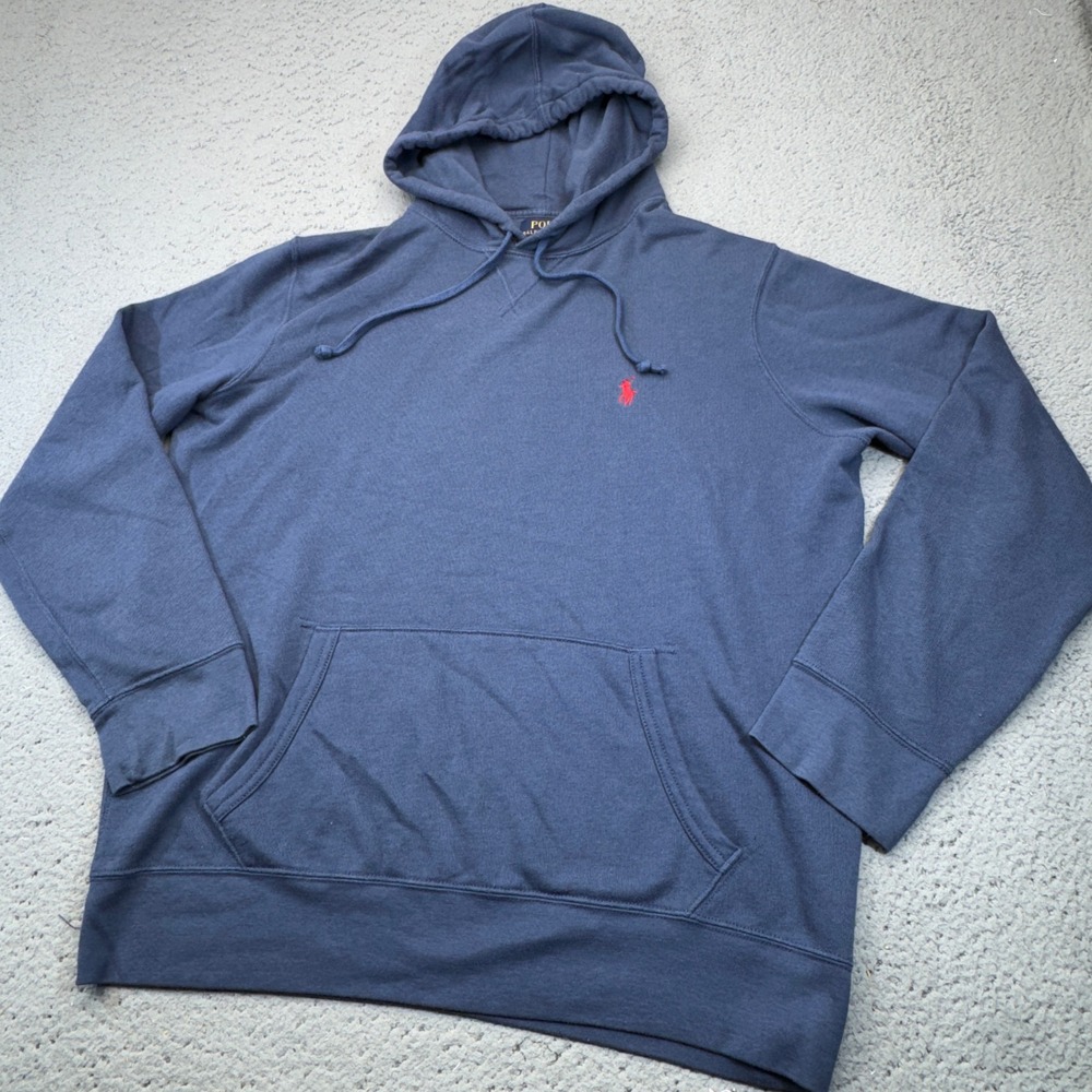 Polo Ralph Lauren Hoodie Mens Large Blue Red Pony Sweatshirt Pullover Preppy
